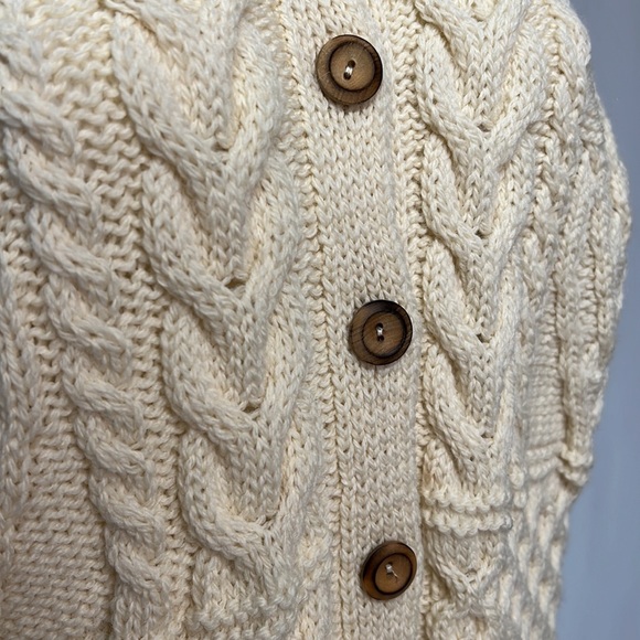 NWT!! British Wool Cream Fisherman’s Knit Cardigan L - Picture 2 of 8